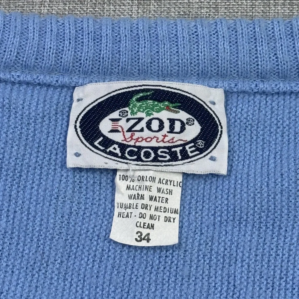 Izod Lacoste Vintage Orlon Acrylic V-Neck Sweater Vest Mens XS (34) Blue